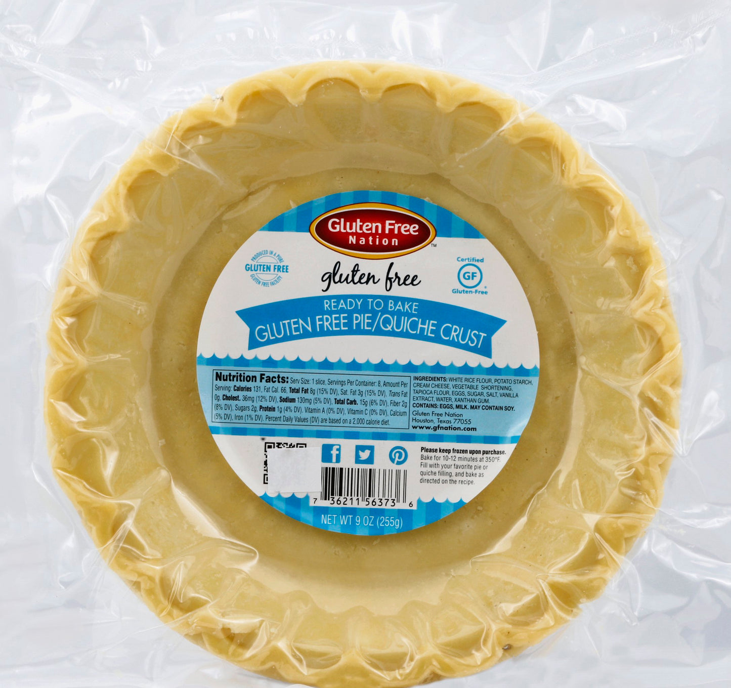 GF Ready to Bake Pie/Quiche Shell- Case of 12